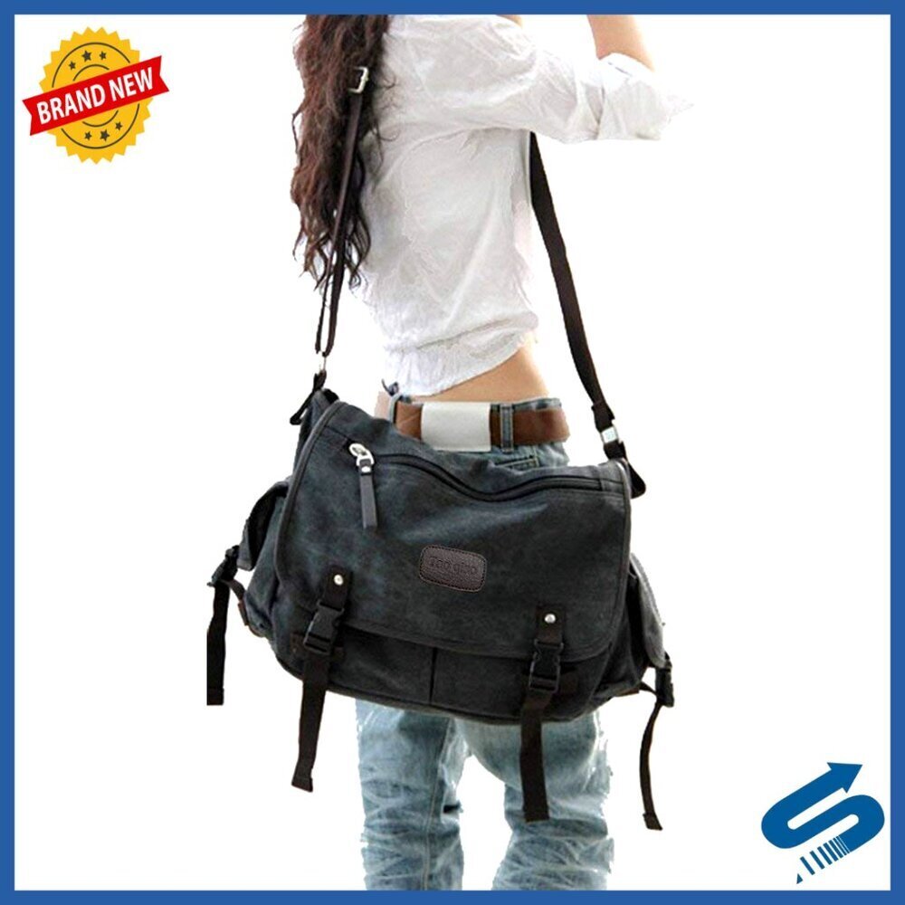 Vintage Canvas Messenger Bag Large Laptop Shoulder Bag Unisex Retro Chic